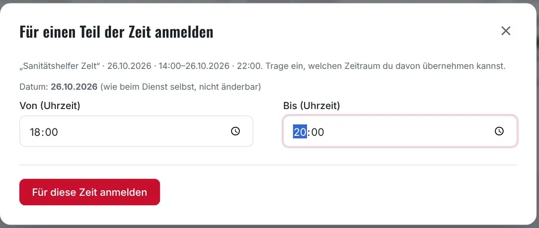 „Ich kann nur einen Teil der Zeit“: Wunschzeitraum eintragen.